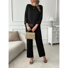 Periliçekeçe Kadın Uzun Kollu Bisiklet Yaka Pulpayetli Viskon Iki Iplik Bluz ve Pantolon Ikili Takım