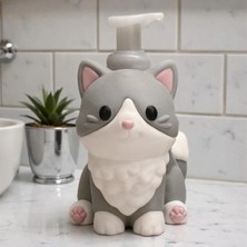 Mays 3D Studio 3D Baskı Sevimli Kedi Köpük Sabunluk | Dekoratif Sıvı Sabun Dispenseri | Gri Beyaz Tasarım