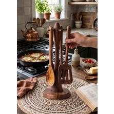 Lessio Home Elite Teak (Tik) Ağacı Mutfak Servis Seti - Isıya Dayanıklı, Doğal Tasarım