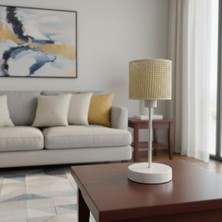 Elizim Home Lighting 20'lik Hasır Görünümlü Kırık Beyaz Abajur