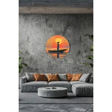 Macrodec Zen Boat Gün Batımı Sakinliği Metal Tablo - Modern Manzara Temalı Siyah Lazer Kesim Duvar Dekoru