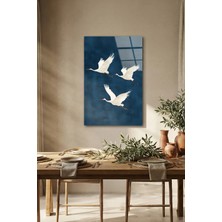 Macrodec Gece Mavisi Huzur Turna Kuşları Cam Tablo - 4mm Temperli Kırılmaz Cam Duvar Dekoru
