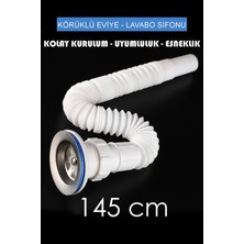Kustar Ayarlanabilir 145 cm Uzanabilen Körüklü Eviye Lavabo Sifonu Gider Borusu Kolay Kurulum ve Esneklik