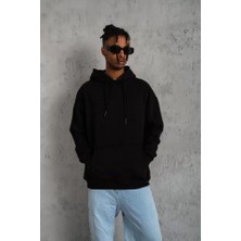 Modenya Erkek Düz Kapüşonlu Sweat - Siyah