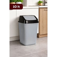 PremiumPort Gri-Siyah Kapaklı Çöp Kutusu, 10 Lt, Banyo ve Mutfak Için Şık Tasarım