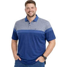 Battal Moda Battalmoda Erkek Büyük Beden Melanj Indigo Polo Yaka Kısa Kollu Band Tişört 3xl-4xl-5xl-6xl