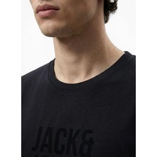 Jack & Jones Siyah Erkek Regular Fit Logo Baskılı T-Shirt 12307780 Jcotone Tee Crw Neck BSS26