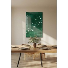 Macrodec Turna Kuşları Yeşil Zen Stil Cam Tablo - 4mm Temperli Kırılmaz Cam Duvar Dekoru