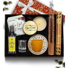 As Gift Turuncu Fincan & Mum & Çubuk Tütsü & Rebul Kolonya & Kahve Yanı Cam Su Bardağı Hediye Seti