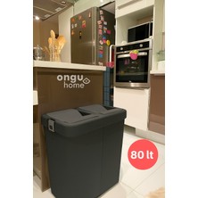 PremiumPort Ikili Siyah Çöp Kutusu, Hassas Kapaklı, 80 Litre, Pratik ve Şık Tasarım