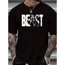 Modenya Baskılı Oversize Bisiklet Yaka T-Shirt - Siyah