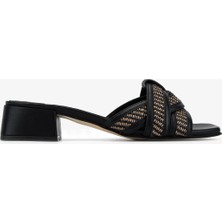 Valmenti Kadın Deri & Tekstil Siyah Deri Topuklu Terlik 1141 932 Bn Trlk Y26 Black Leather