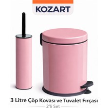 PremiumPort Pembe 3l Çöp Kovası ve Wc Fırça Seti, Banyo Temizlik Aksesuarları