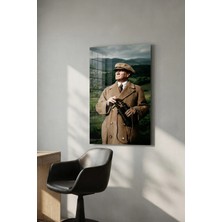 Macrodec Atatürk Dürbünlü Doğa Temalı Renkli Cam Tablo - 4mm Temperli Kırılmaz Cam Duvar Dekoru