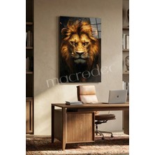 Macrodec Golden Lion Majesty Sanatsal Aslan Cam Tablo - 4mm Temperli Kırılmaz Cam Duvar Dekoru