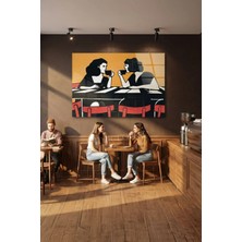 Macrodec "kahve Sohbeti" Retro Stil Modern Cam Tablo - 4mm Temperli Kırılmaz Cam Duvar Dekoru
