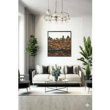 Macrodec Amsterdam Golden Canal Metal Tablo - Şehir Manzaralı Siyah Lazer Kesim Modern Duvar Dekoru