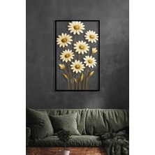 Macrodec Chic Daisy Şık Papatya Metal Tablo - Altın Detaylı Çiçek Motifli Modern Duvar Dekoru