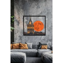 Macrodec Golden Galata Gecenin En Parlak Anı Metal Tablo - Kızıl Ay Temalı Modern Şehir Dekoru