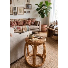 Lessio Home Ravello Doğal Rattan Yan Sehpa El Örmesi Bohem Dekoratif Sehpa 39X47X44 cm