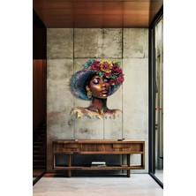 Macrodec Renkli Çiçekli Kadın Portreli Metal Duvar Tablosu – Blooming Muse Sanatsal Tasarım