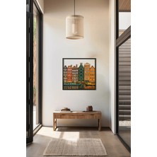 Macrodec Amsterdam Evleri Metal Duvar Tablosu – Renkli Şehir Manzaralı Dekor