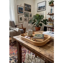 Lessio Home Coff Doğal Rattan Dikdörtgen Sunum Tepsisi - El Yapımı Boho Dekoratif Tepsi