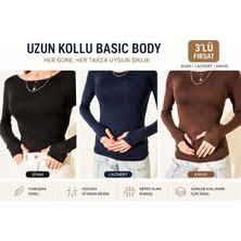 Triya Wear Studio 3'lü Parmak Geçmeli Kayık Yaka Kadın Bluz