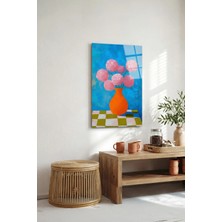 Macrodec Vazoda Pembe Çiçekler Cam Tablo - 4mm Temperli Kırılmaz Cam Duvar Dekoru