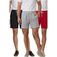 Makiteks Pamuk 3 Adet Unisex Kadın Erkek Şort Seti Düz Renk