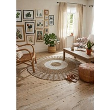 Lessio Home Osaka Yuvarlak Hasır Kilim - 100X100 cm - Doğal Eceng (Su Sümbülü) Malzeme El Örmesi Bohem Dekoratif Halı