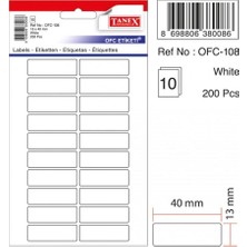  tanex ofc-108 ofis etiketi poşetli 13x40 mm beyaz (10 lu paket)