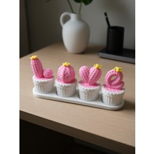 My Craft 3D MYCRAFT3D Love Yazılı 4'lü Dekoratif Kaktüs Seti - Örgü Dokulu 3D Tasarım Obje Hediyelik