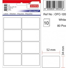 Tanex Ofc-120 Ofis Etiketi Poşetli 34X55 Mm Beyaz (10 Lu Paket)