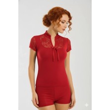 Modenya Berrak Dantelli Yarım Kollu Kadın Bluz Elestan