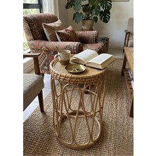 Lessio Home Malibu El Işçiliği Gerçek Rattan (Bambu) Yuvarlak Orta & Yan Sehpa - Bohem Iskandinav Tasarım