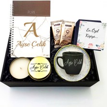 As Gift Kişiye Özel Defter & Yeşil Fincan & Gold Metal Kutulu Mum & Türk Kahvesi Hediye Seti