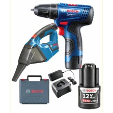 Bosch Gsr 120 Li 3 Ah Tek Akülü Vidalama + Bosch Gas 12 Şarjlı Araç Süpürgesi