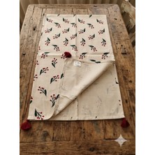%70 Pamuk %30 Polyester Faralya Life Çiçekli Püsküllü Pamuklu Runner -Desenli Masa Örtüsü 45X140 cm
