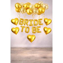 Patladı Gitti Bride To Be  Folyo Balon Seti, 5 Adet Kalp Folyo ve Lateks Balon