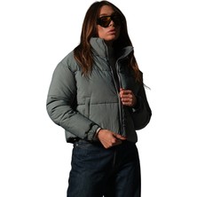 Maule Su Itici Kumaş, Fermuarlı Elyaf Dolgu Şişme Crop Kısa Kadın Mont @aspen