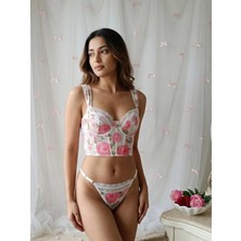 Jupiel Roses Balenli Transparan Kadın Fantezi Iç Giyim Askılı Büstiyer ve Tanga Set
