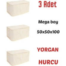 AY Home  3  ADET  NÇeyizlik Büyük Boy Yorgan, Döşek, Yastık Hurcu 100 x 50 x 50 cm Kalın Fermuarlı Tela Kumaş Krem   Renk Mega Boy Hurç