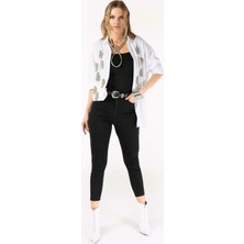 Vor Nişantaşı Kadın Damla Taşlı Keten Gömlek