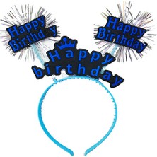 Elwes Happy Birthday Yazılı Püsküllü Neon Mavi Renk Doğum Günü Tacı 22X19 cm