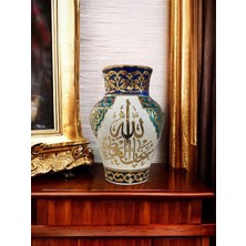 Berra Ceramic Altın Işlemeli 30 cm El Yapımı Dekoratif Vazo, Geleneksel Motifli Lüks Koleksiyon,ayet Işlemeli