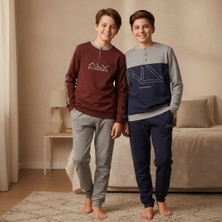 Bonbon Genç Erkek Pamuklu Yakası Düğmeli Cepli Hediyelik 2 Adet 2'li Alt Üst Pijama Takımı AL008 V2, AL003 V1 BB2465