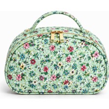 Maykis Çiçek Desenli Oval Makyaj Çantası – Büyük Boy Seyahat Kozmetik Çantası, Fermuarlı, Geniş Hacimli, Günlük Kullanıma Uygun