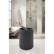 PremiumPort Şık Siyah Çizgili 8l Yuvarlak Çöp Kutusu, Eco Kapaklı, Banyo ve Mutfak