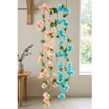 Bakburaya Yapay Çiçekçilik 1 Somon 1 Mavi Sakura 2 Metre Sarkan Sarmasik Ev Dekor Masa Süsü